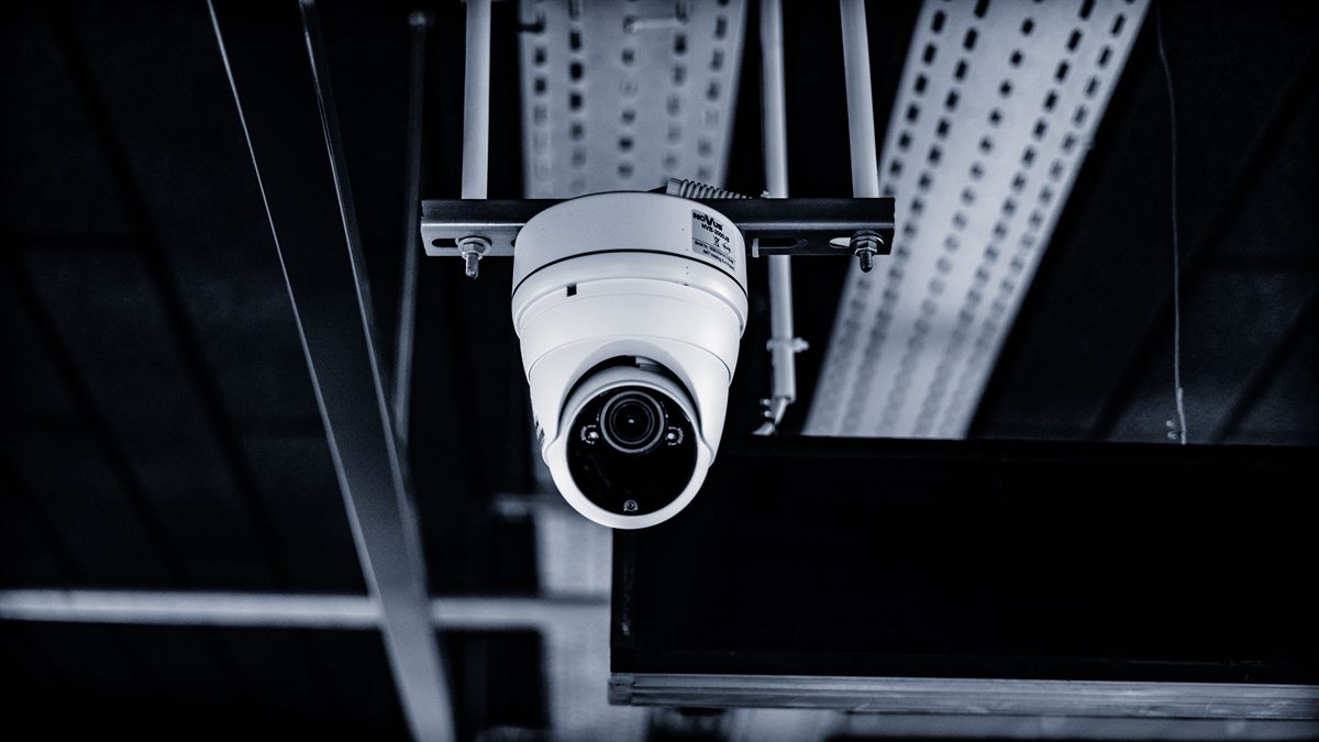 CCTV dome camera mounted on structural steelwork